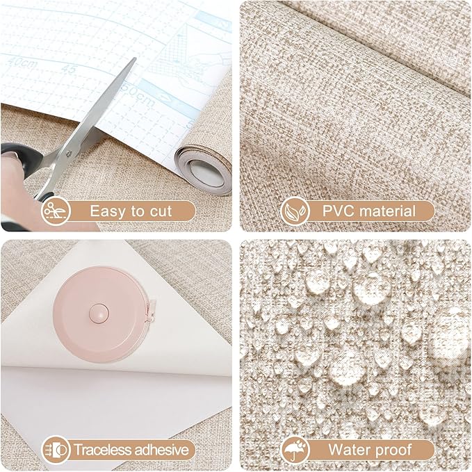 Amiya Grasscloth Khaki Wallpaper Peel and Stick Tan Faux Fabric Linen Contact