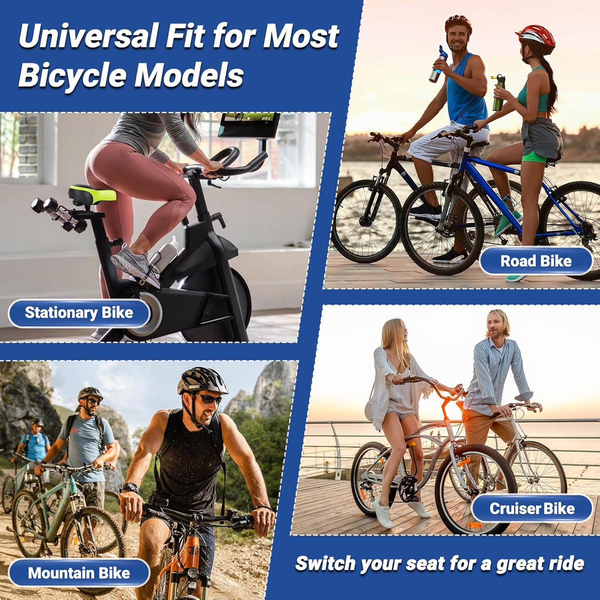 TONBUX Comfortable Bike Seat - Memory Foam Saddle with Dual Shock Absorption | Universal Fit for All Bikes