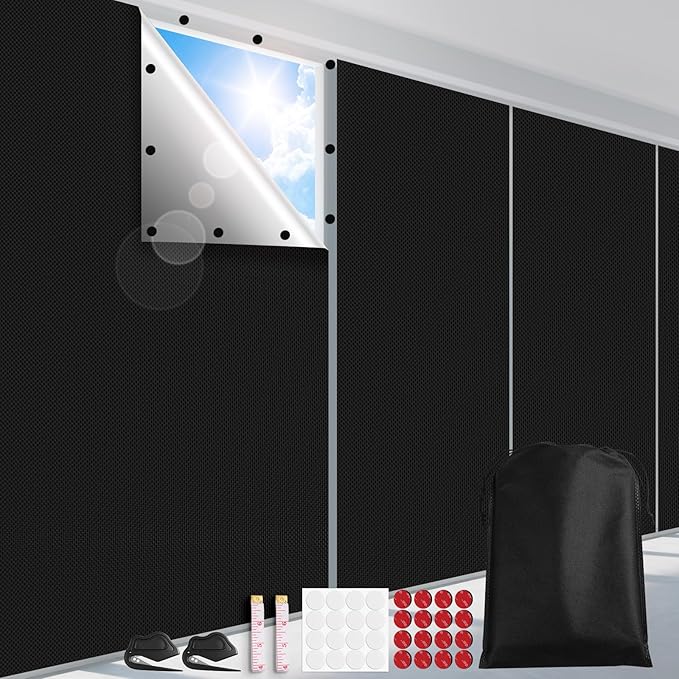 FADOTY Blackout Curtains for Bedroom, Portable 100% Black Out Window Cover Film