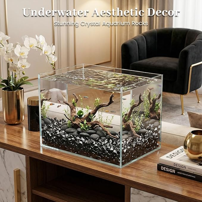 DomeStar 150PCS Fake Ice, Black Decorations Vase Fillers, Black Plastic Gems Aquarium Tank Rock Party Table Scatter Decorations