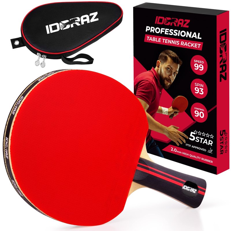 Idoraz Professional Ping Pong Paddle with ITTF Rubber and Carrying Case