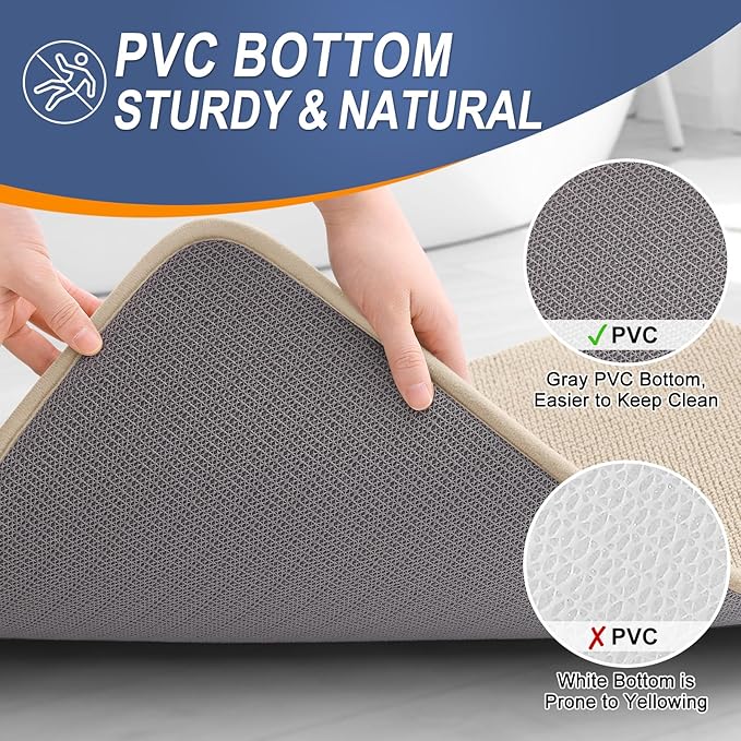 OLANLY Thick Memory Foam Bath Mat Rug 30x20, Extra Soft Absorbent Bathroom Rug, Quick Dry Bath Mats, Non-Slip, Machine Washable Carpet for Bathroom, Tub and Shower, Home Decor Accessories, Beige