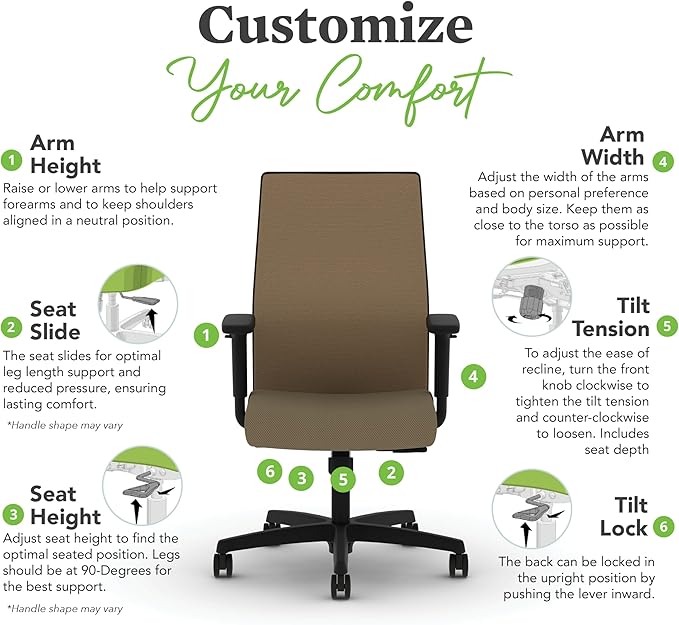HON Ignition 2.0 Mid Back Task Chair, Spectrum Mesh, Standard Synchro-Tilt Control, Office Chair with Lumbar Support, Height and Width Adjustable Arms, Black Frame, Quicksand