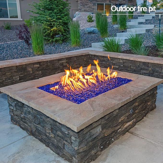 10 Pound Fire Pit Glass 1/2 Inch Reflective Round Fire Glass Drops Beads Rocks for Natural or Propane Fire Pit and Landscaping Pacific Blue