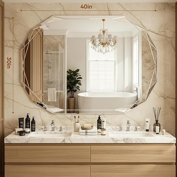 Suidia Bathroom Mirror, Frameless Bathroom Mirror