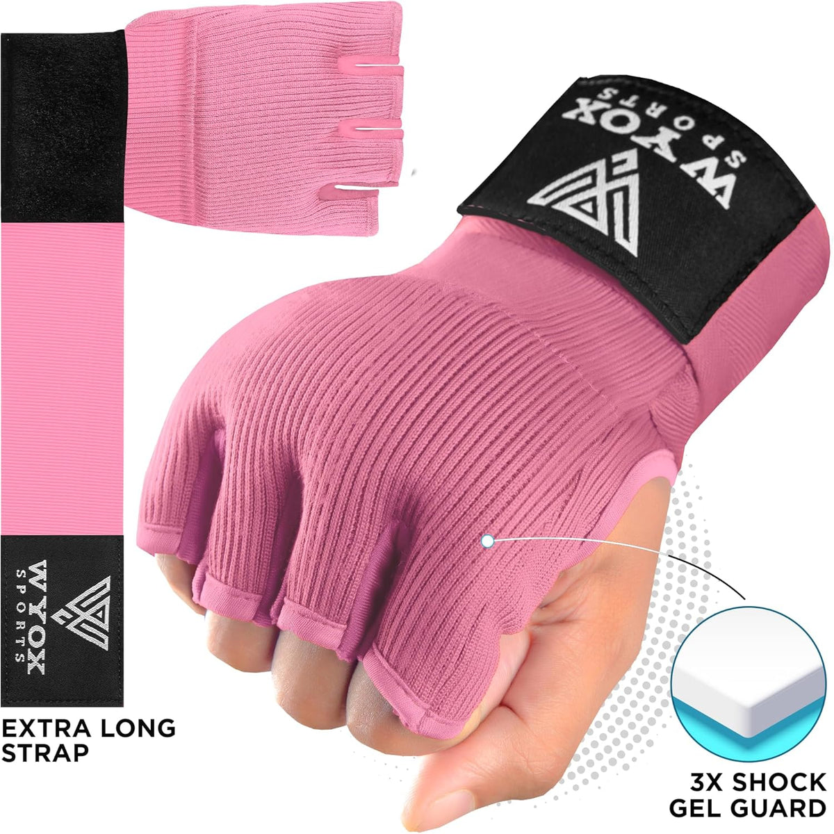 WYOX Gel Boxing Hand Wraps - Padded Knuckle Support & Quick Wrist Strap | 80cm Fingerless MMA Gloves