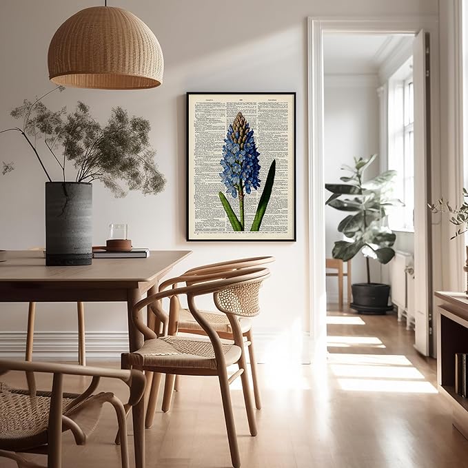 Poster Master Dictionary Art Poster - Blue Hyacinth Print - Flower Art - Floral Art - Gift for Men, Women & Florist - Minimal Decor for Bedroom, Office, Dorm or Flower Shop - 11x14 UNFRAMED Wall Art