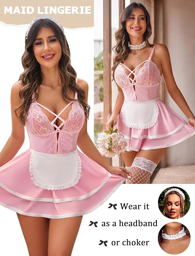 Avidlove Sexy Maid Lingerie for Women Halloween Outfit French Maid Costume Babydoll Lingerie Dress Cosplay Lingeries
