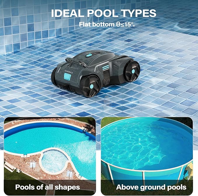 VINGLI Automatic Pool Cleaner Cordless, Robotic Pool Vacuum for In-Ground & Above Ground Pools, 1076 Sq.Ft Coverage with 2.5H Fast Charge, Self-Docking