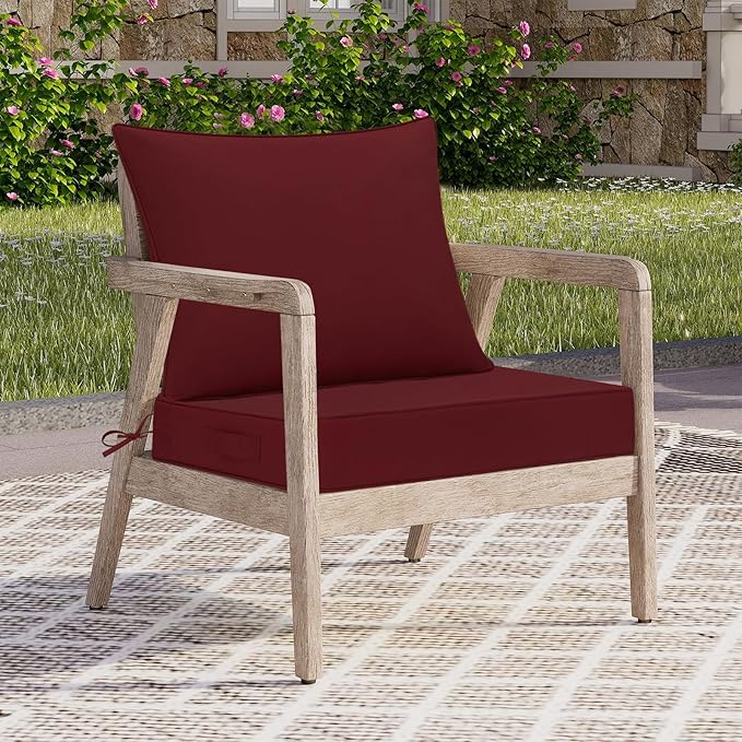 downluxe Outdoor Chair Cushions 24x24 with Removable Cover, Waterproof Patio Furniture Cushions, Deep Seat Cushions for Outdoor Furniture with Backrest for Sofa, Couch and Patio Chairs, Burgundy