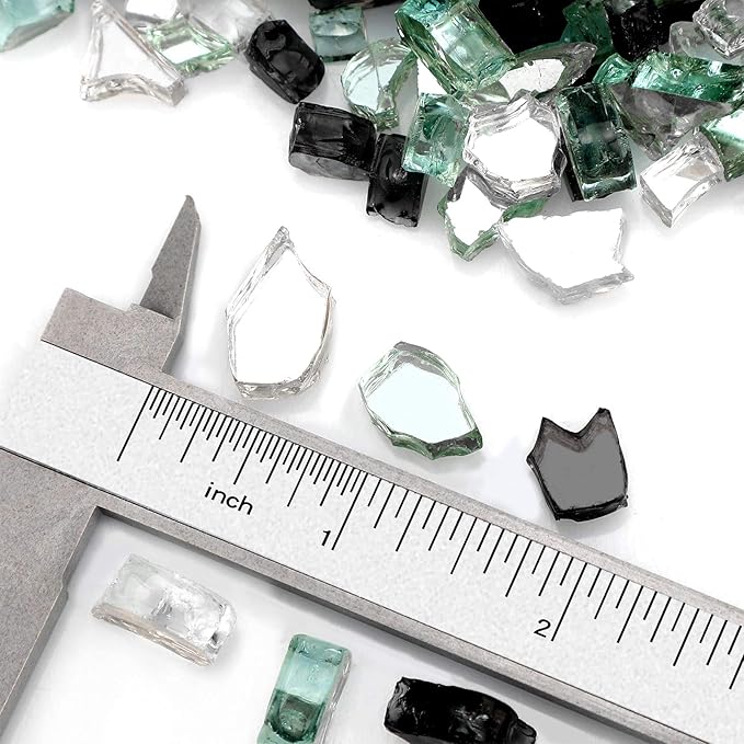 Mr. Fireglass 10 Pounds Blended Reflective Fire Glass, 1/2 Inch Fire Pit Glass for Propane Firepit Fireplace and Landscaping, Glass Rocks for Outdoor & Indoor Use, Light Green, Onyx Black, Platinum