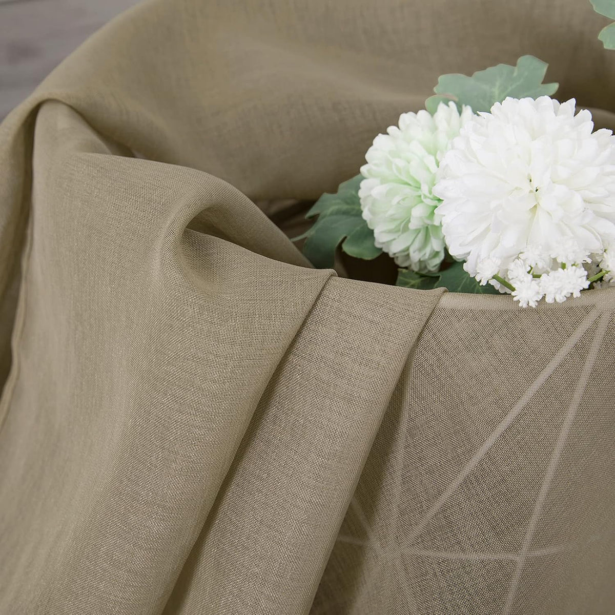 Tollpiz Short Sheer Curtains Linen Textured Living Room Curtain Sheers Light Filtering Rod Pocket Voile Curtains for Bedroom, 42 x 45 inches Long, Taos Taupe, Set of 2 Panels