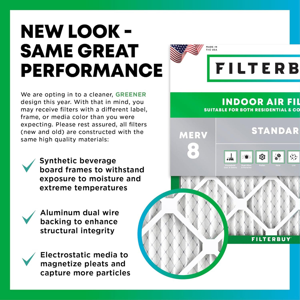 Filterbuy 14x16x1 Air Filter MERV 8 (MPR 700) Dust Defense Replacement (6-Pack), Electrostatic Pleated HVAC AC Furnace Filters, Made in USA (Actual Size: 14.00 x 16.00 x 0.75)