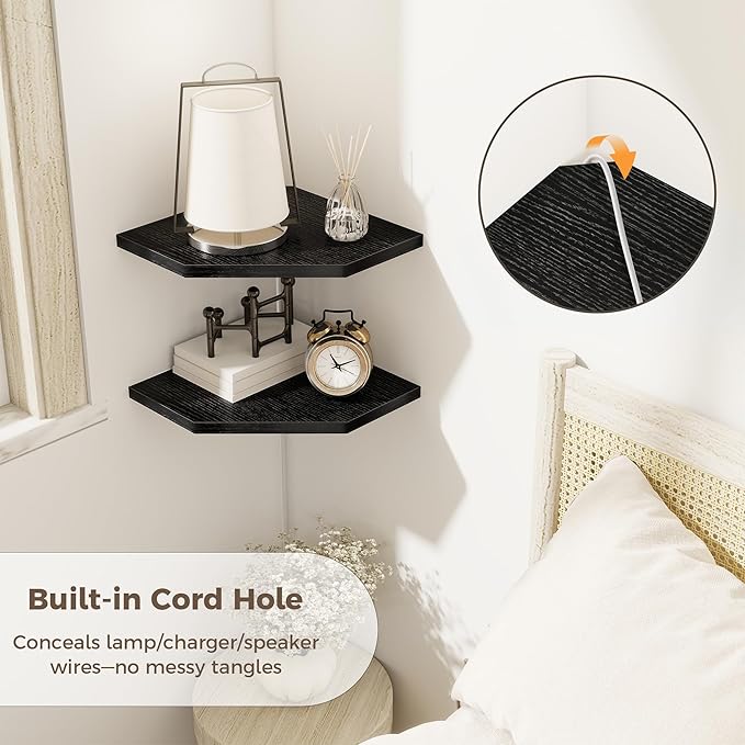 Corner Shelves 2-Pack for Bathroom & Kitchen, Space-Saving Floating Corner Wall