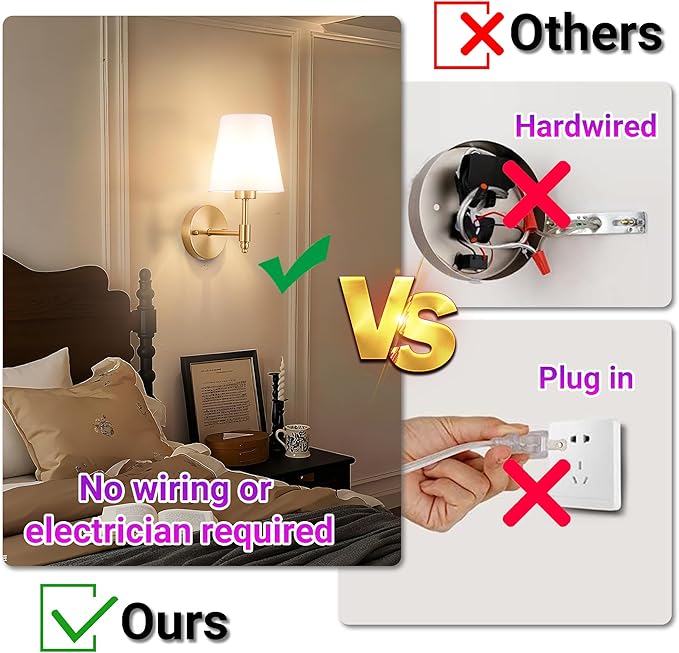 YHCDLAMP Battery Operated Wall Sconces Set of Two, Rechargeable Wireless Wall
