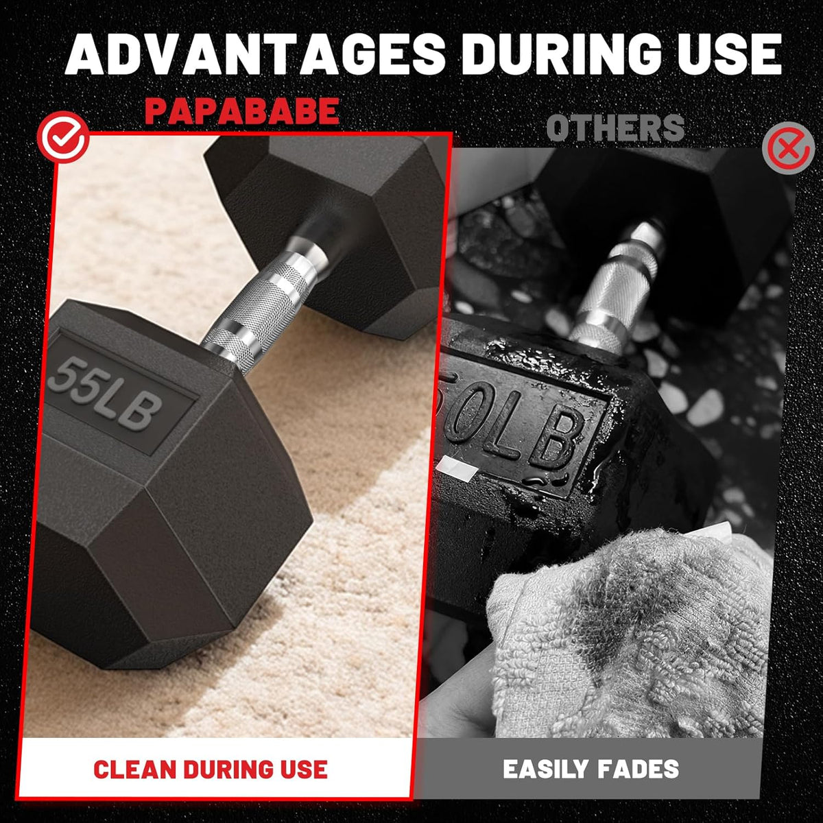 PAPABABE HEX Dumbbell Set - 2.5-125lb Rubber Encased Weights for Home Gym | Ideal for Strength Training