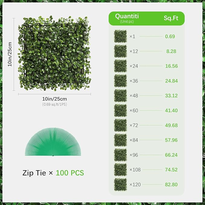 Luyue 12PCS 10”×10” Boxwood Panels, Artificial Grass Wall Panels Fake Greenery