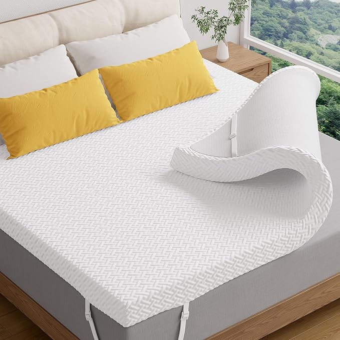 Memory Foam Mattress Topper Cal King Size, 3 Inch Gel Infused Cooling Mattress Pad with Breathable Bamboo Cover, Pressure Relief & Machine Washable Bed Topper 72"x84" White