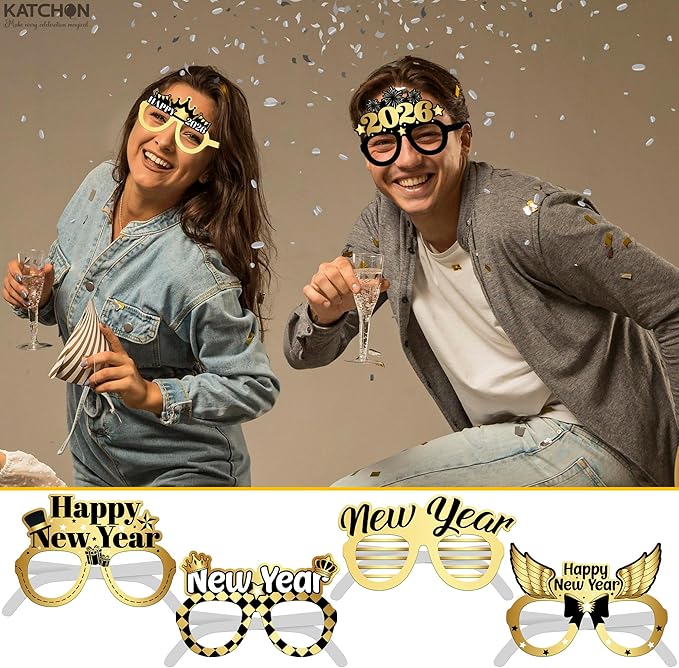 KatchOn, Happy New Years Glasses 2026 - Pack of 12 | New Year Photo Booth Props | New Year Party Glasses, Happy New Years Decorations 2026 | NYE Sunglasses, New Years Eve Party Supplies 2026