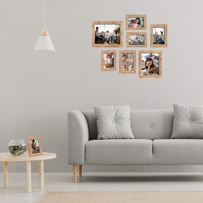 8x10 Picture Frame Set of 4, High Definition Real Glass Rustic Brown Frame, 8 x 10 Photo Frames for Desktop Display and Wall Mounting