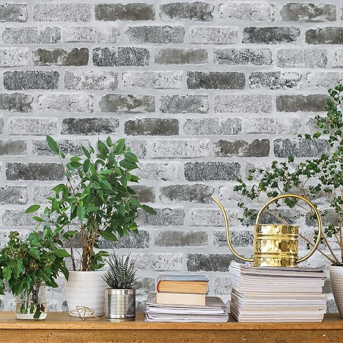 Guvana 17.3"×197" Brick Peel and Stick Wallpaper Grey Brick Contact Paper Self