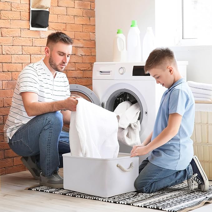 TheWarmHome Fabric Storage Bin, Large 1 Pack 15.7L*11.8W*8.3H Storage Basket for Home Storage and Organization, Shelf Basket with Cover for Living Room Bedroom Closet???White