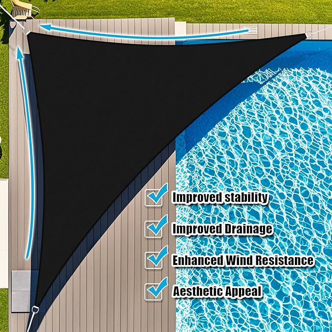 Amagenix Sun Shade Sail 4'X4'X4' Curved Edge Outdoor Shade Canopy Black Breathable 95% UV Block Shade Cloth for Patio Garden Backyard (We Make Custom Size)