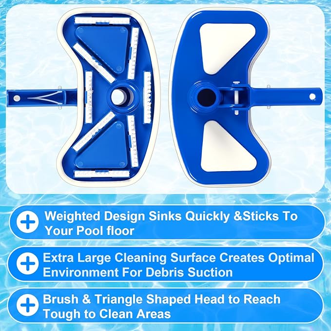 Tioncy 5 Pcs Pool Vacuum Cleaning Kit Includes Round Corner Pool Vacuum, 2 Skimmer Nets with 47" Adjustable Pole and 1 Brush for Above Ground Ponds Hot Tub Spa Wall Floor Cleaning Maintenance
