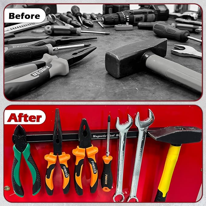17 Inch Double Sided Magnetic Tool Holder, Heavy Duty Wall Mount Bar with Extra Strong Magnets for Screwdrivers Wrenches Pliers, Magnetic Tool Strips for Garage Workshop or Jobsite (2 Pack)