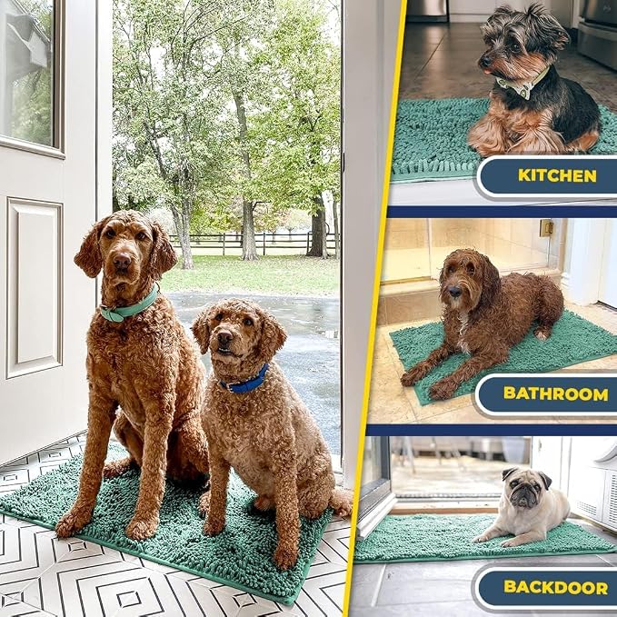 Muddy Mat® | Super Water Absorbent Door Mat Indoor, Microfiber Quick Dry Chenille Entryway Rug, Slip Resistant Front Door Mat, Indoor Mats for Entryway,Machine Washable Pet Rug, Seafoam Green 24"x72"