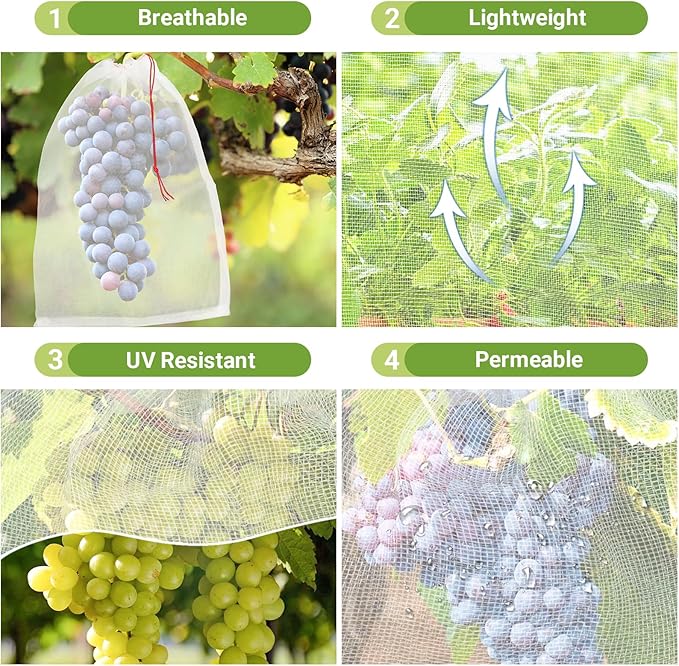 Fruit Protection Bags for Fruit Trees, 50 PCS 18x12 Inch Garden Insect Netting Bag with Drawstrings, Protect Plants, Tomato, Apple, Peach Trees from Bugs Birds