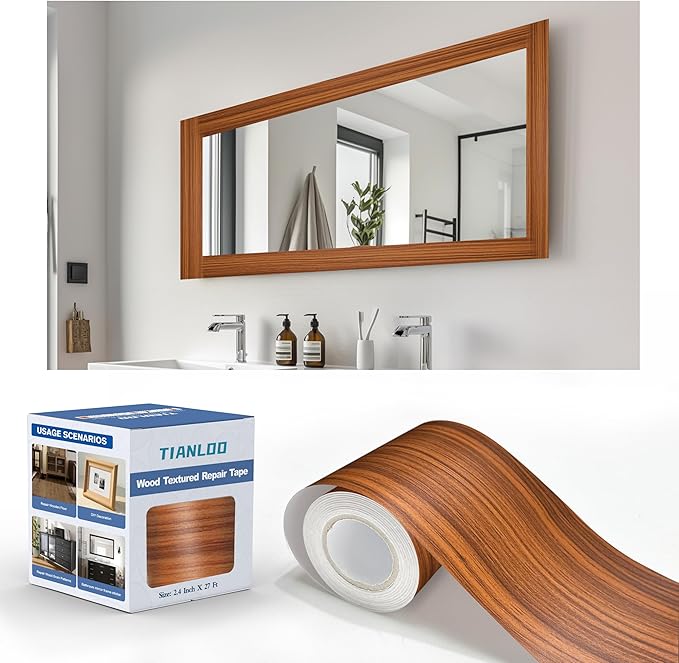 TIANLDD 27 FT Wood Grain Wallpaper Border, Removable Waterproof Mirror Border