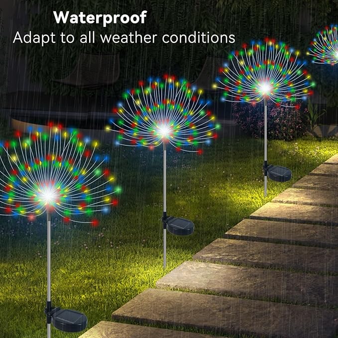 Slyuexu Solar Garden Lights Outdoor Waterproof, 2 Pack 120 LED Solar Firework Lights Decorative Garden Décor Outside for Flowerbed Pathway Party Christmas Decoration, Multicolor