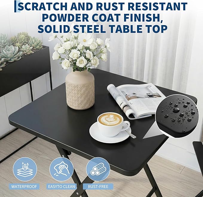 GarveeLife 3 Piece Outdoor Bistro Set, All Metal Patio Table and Chairs Set, Round Tube Iron Bistro Furniture Set for Balcony Porch Garden Cafe, Weather Resistant