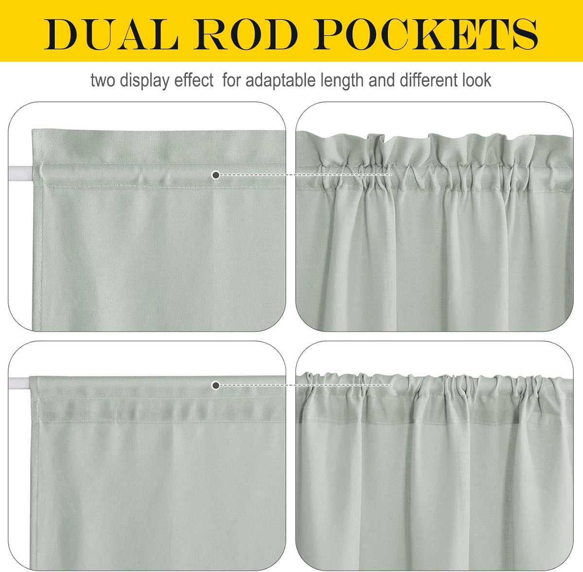NICETOWN Sage Green Curtains Door Curtains for Kitchen Window, Elegant Farmhouse Linen Privacy Assured French Door Shade for Glass Patio with Tieback, 52" Wide x 40" Length, 1 Panel