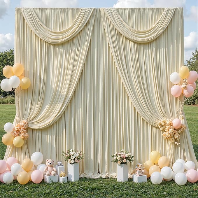 8 Panels Beige Backdrop Curtain for Wedding Parties Wrinkle Free Beige Photo Curtains Backdrop Drapes Fabric Decoration for Baby Shower Photography 40ft(W) x 10ft(H)