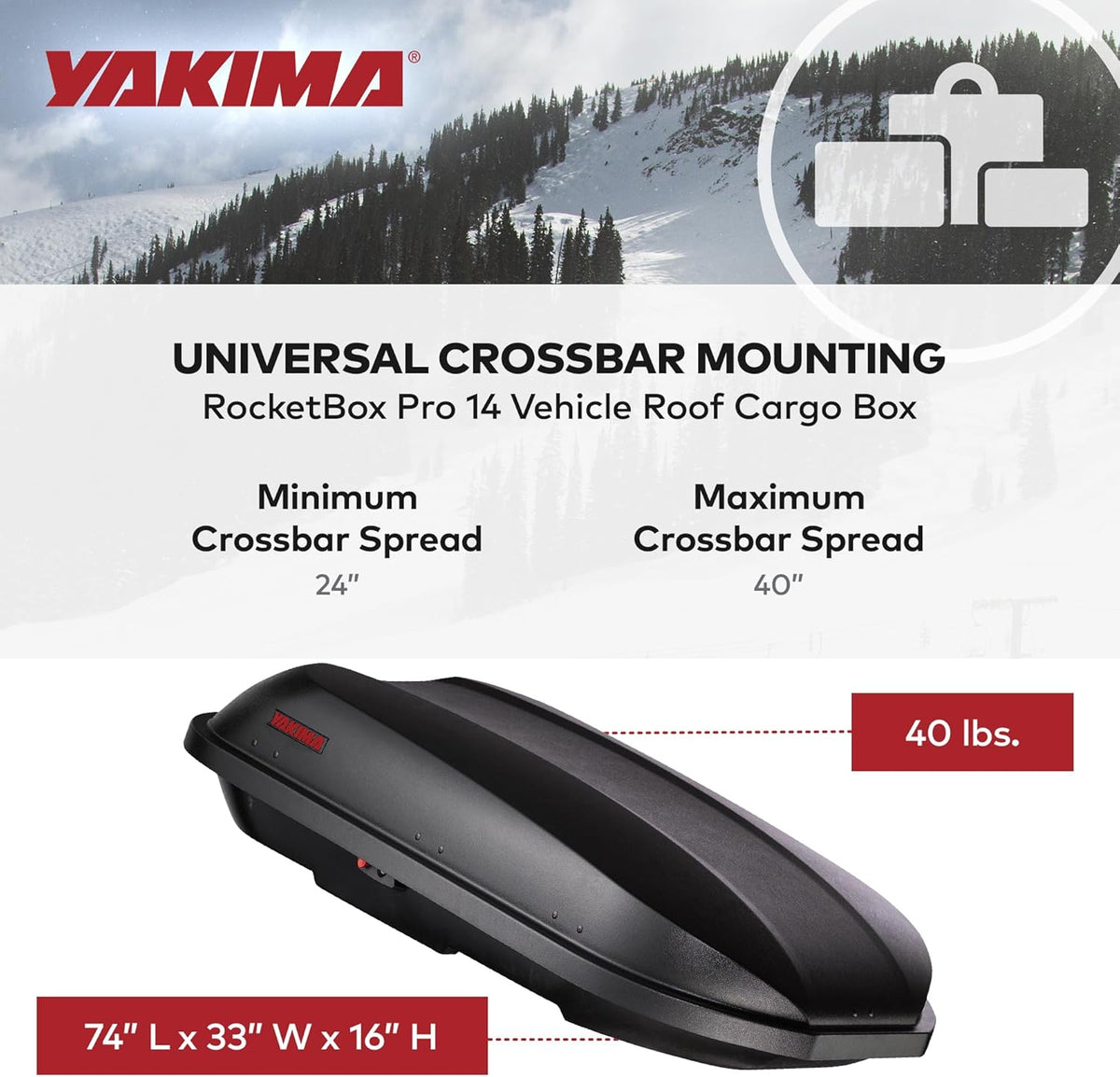 Yakima RocketBox Pro 14 - Premium 14 Cu Ft Roof Cargo Box Carrier with Dual Side Opening & SKS Locks