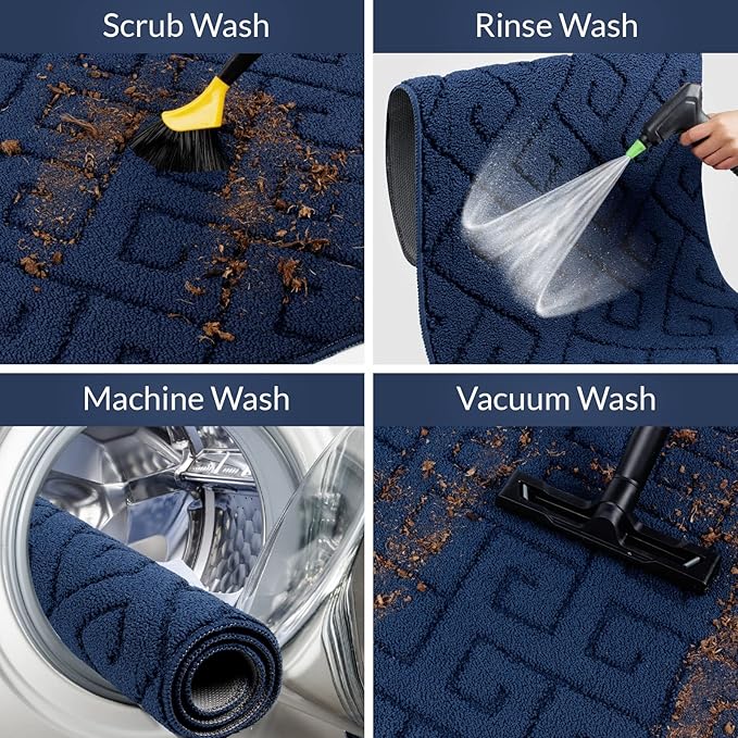 Walensee Indoor Doormat, Front Door Mat for Entrance (32"x48"Navy Blue) Machine Washable Entryway Rug, Non Slip Trapper Door Rugs Absorbent Dirt Low Profile Shoes Scraper Inside Floor Mats