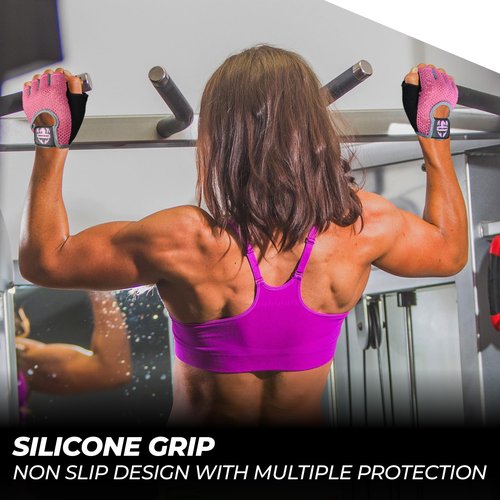 FIGHTSENSE Workout Gloves for Men Women, Weight Lifting Glove with Non-Slip Silicon Padded Palm, Breathable, Lightweight Exercise Gym Gloves for Weightlifting Powerlifting Cycling Rowing (Pink, M)