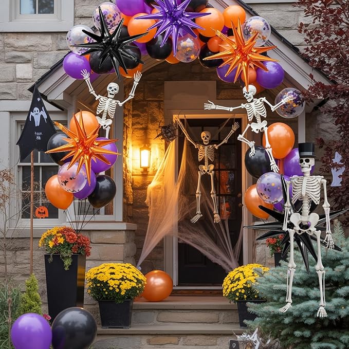 Black Purple Orange Star Balloons,9Pcs 22Inch Black Orange Purple Explosion Spike Cone Helium Polyester Film Star Foil Balloons for Halloween Birthday Baby Shower Party Decorations