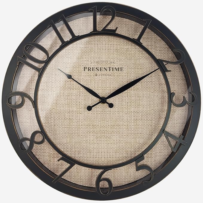 Presentime & Co 13" Farmhouse Series Wall Clock, Cottage Style, Faux Burlap