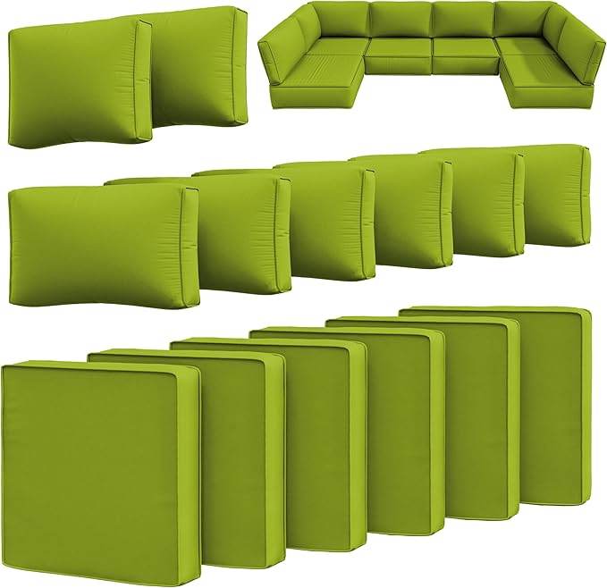 14 Pcs Outdoor Cushion Slipcovers Outdoor Patio Cushion Covers Replacement Waterproof with Zipper for Outdoor Furniture, Patio Sofa Couch 3 Sizes, Covers Only