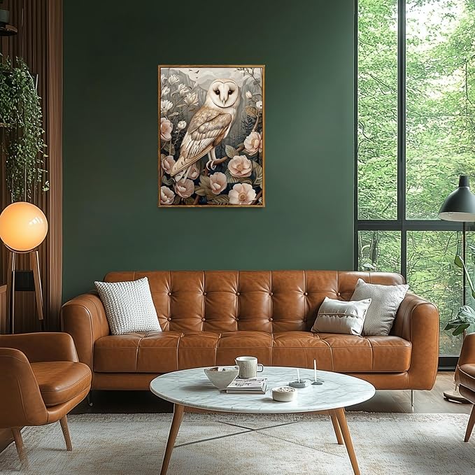 Djmwtb Framed Vintage Wall Art, Owl Wall Art,Flower Pictures Wall Decor,Nature Botanical Paintings Canvas Artwork Prints for Bedroom, Living Room 16x24in