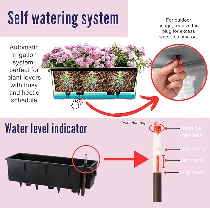 LaLaGreen Deck Railing Planter Box (20 Inch, 4 Pack) White Rectangular Window Flower Boxes with Bracket, Self Watering System Hanging Planter Box for Outdoor Plant Container Herb Rail Fence Balcony