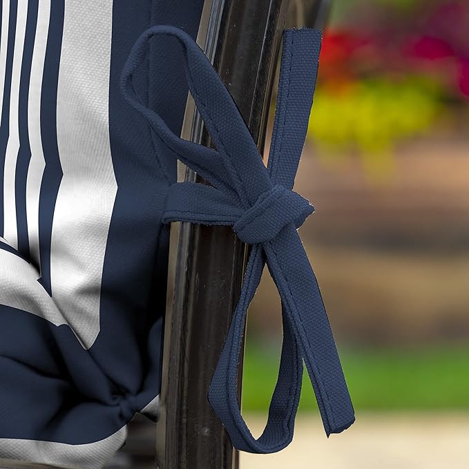 Arden Outdoor Patio Dining Chair Cushion, 20x44, Rain-Proof Seat Pad, Fade-Resistant Outdoor Cushion Sapphire Blue Cabana Stripe
