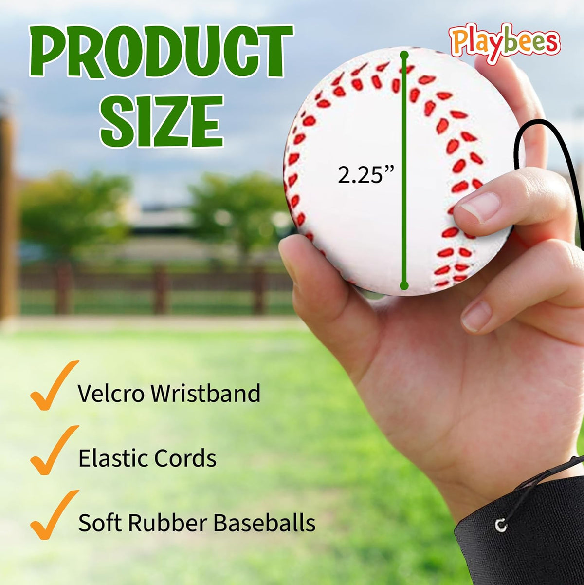 Playbees Reactive Practice Baseballs - Elastic Cord Training Balls for Kids | 6-Pack Fun Outdoor Activity