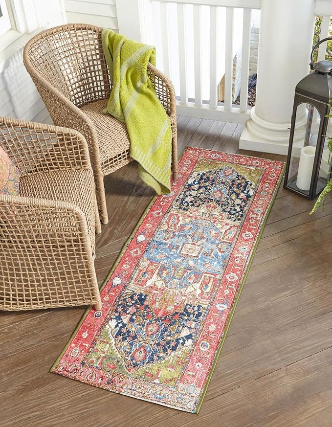 Unique Loom Outdoor Traditional Collection Area Rug - Limon (2' 7" x 12' Runner Multi/Red)