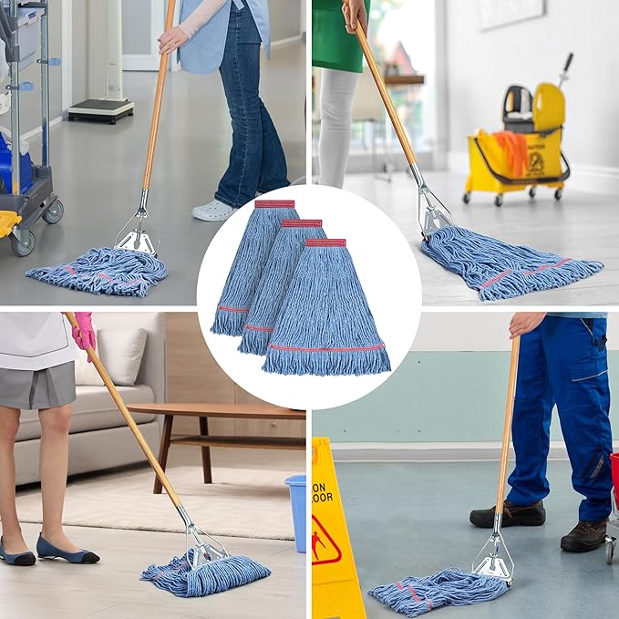 Matthew Cleaning 24oz Heavy Duty Mop Head Commercial Replacement for General and Floor Cleaning, Wet Industrial Blue Cotton Looped End String Head Refill (Case of 12) Blue