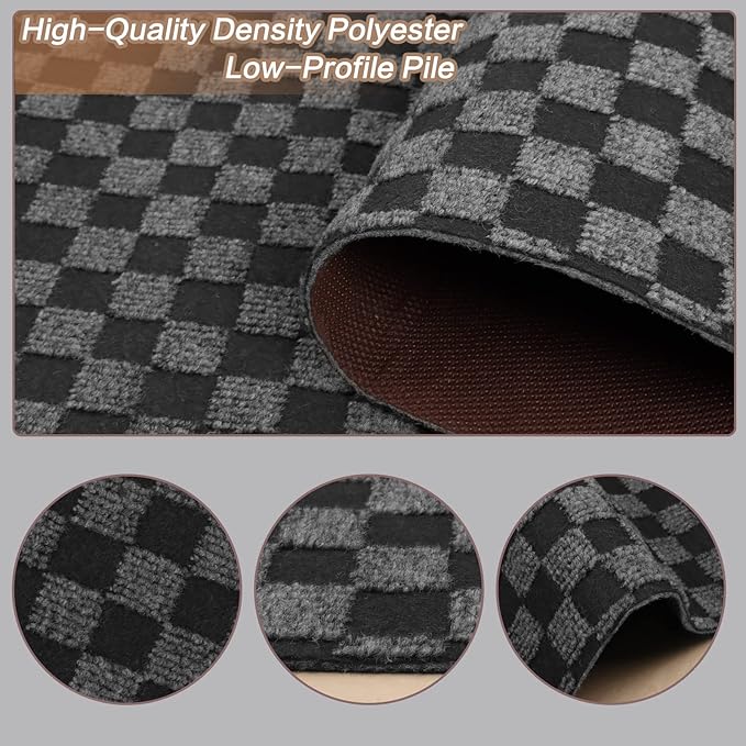 4' x 47' Runner Rugs with Rubber Backing, Indoor Outdoor Utility Carpet Runner Rugs, Checkered Gray, Can Be Used as Aisle for The RV and Boat, Laundry Room and Balcony