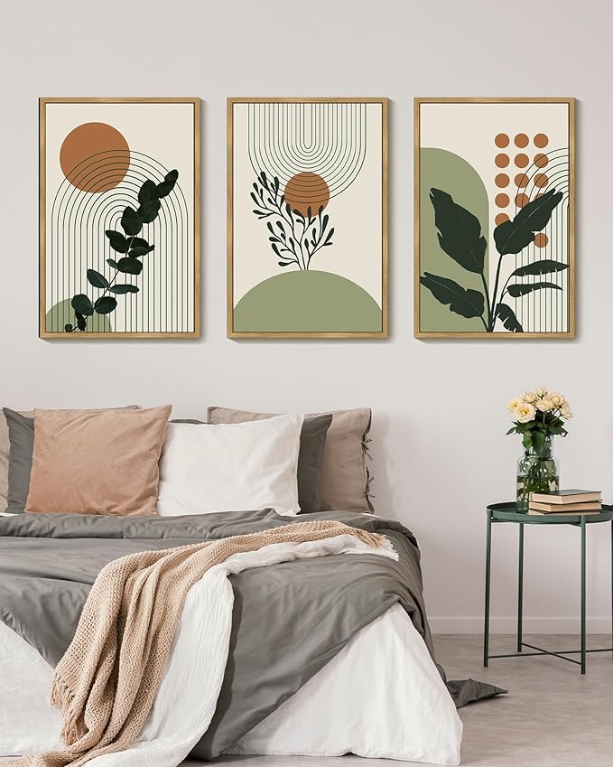 PHOPAGO Boho Plant Wall Art Green Botanical Bohemain Framed Wall Printing